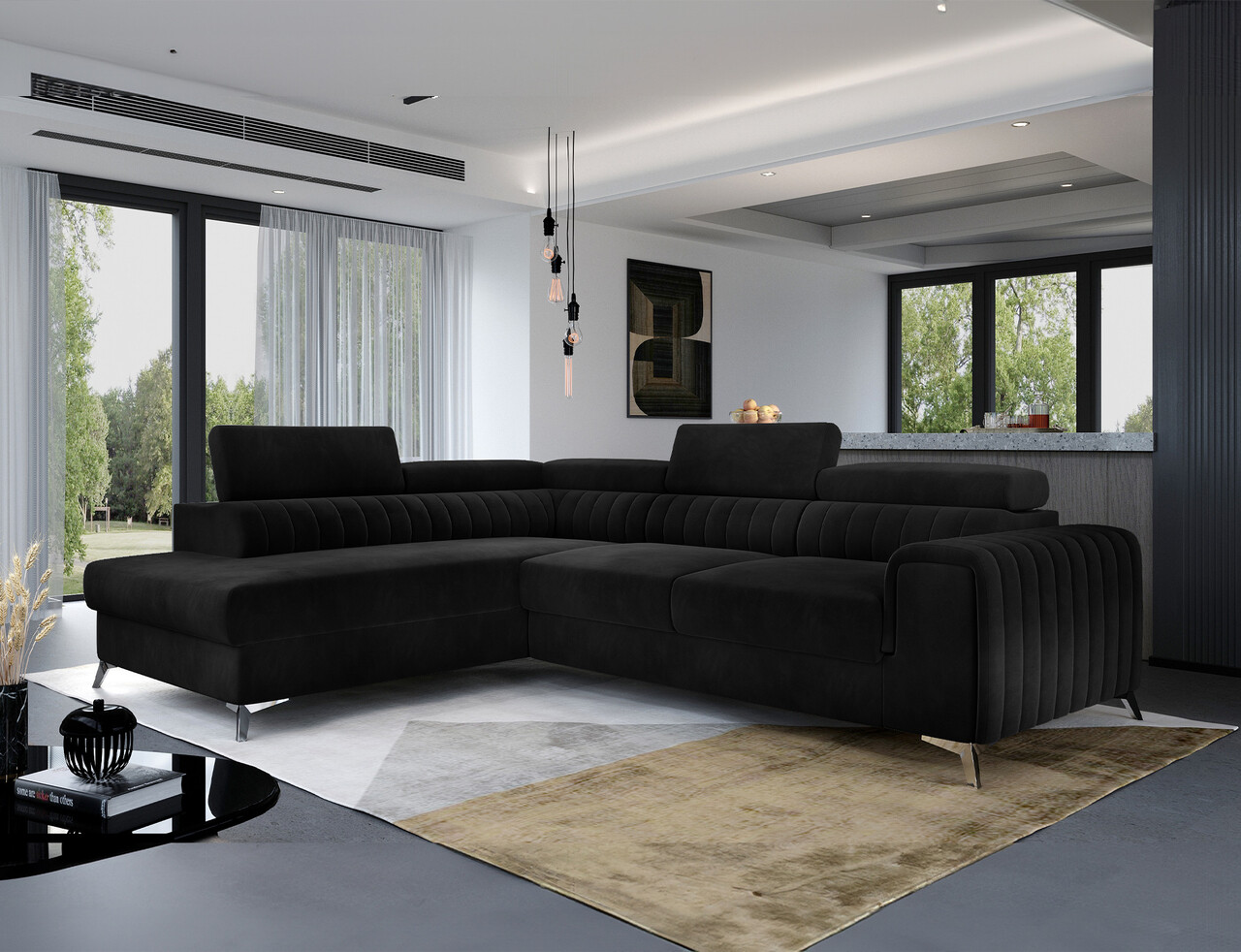 Coltar extensibil stanga 4 locuri, ELTAP, Lau-15, Laurence, 278x205x92 cm, lemn/poliester, negru - imagine 5